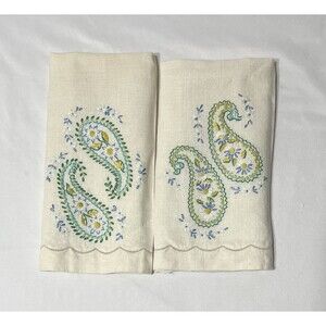 Set 2 napkins linen Paisley Crosstitch embroidery farmhouse spring pastel LN
